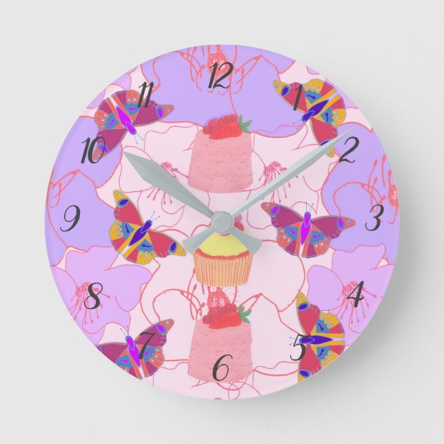 Social Butterflies Wall Clock Rund Klocka (Framsida)