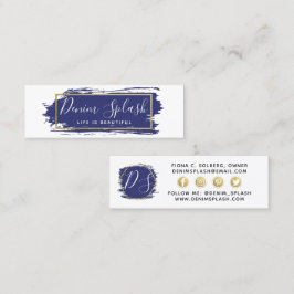 Social Influencer Navy Blue & Guld Paint Stroke Mini Visitkort