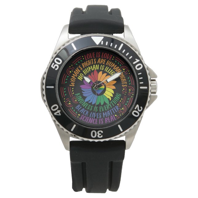 Social Justice Rainbow Färg Ord Art Armbandsur (Framsida)
