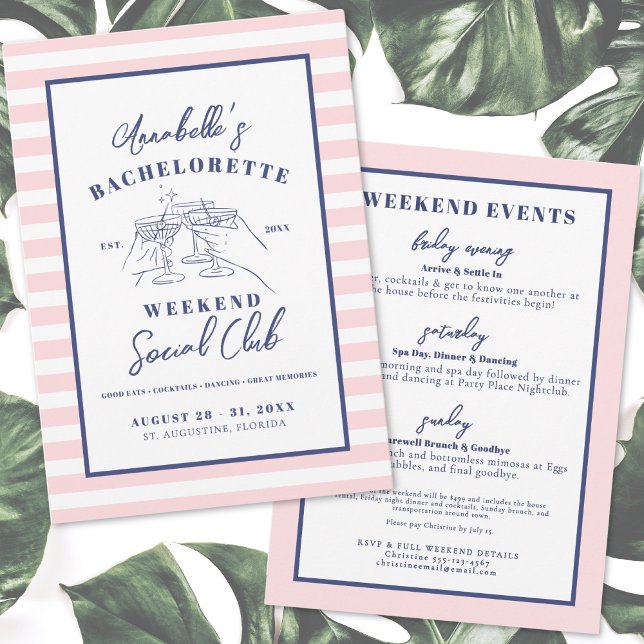 Social Klubb Preppy Bachelorette Party Inbjudningar (Social Club Preppy Bachelorette Party Invitation)