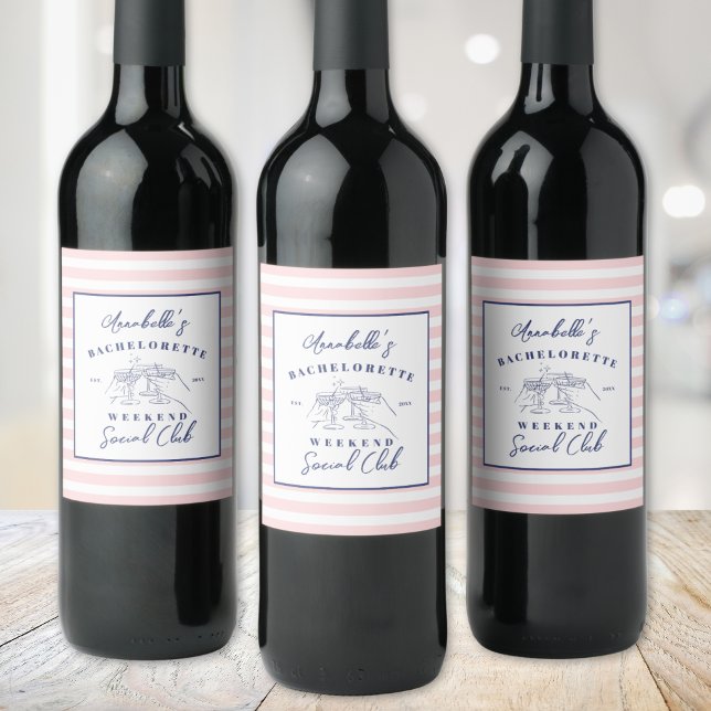 Social Klubb Preppy Bachelorette Party Vinflaska Etikett (Social Club Preppy Bachelorette Party Wine Label)