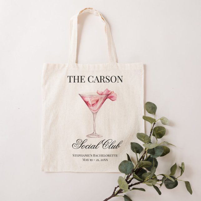 Social Klubb Rosa Cocktail Bachelorette Canvas Tygkasse (Custom Name Pink Cocktail Social Club Canvas Bag
)