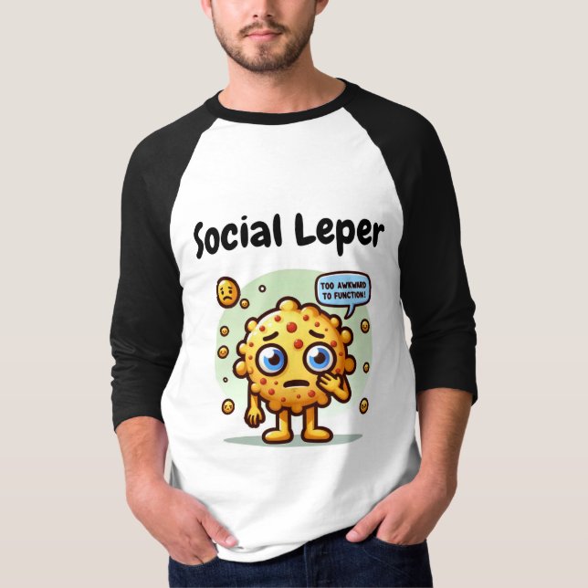 Social Leper Funny Tecknad Emoji Manar 3/4 Sleeve T Shirt (Framsida)