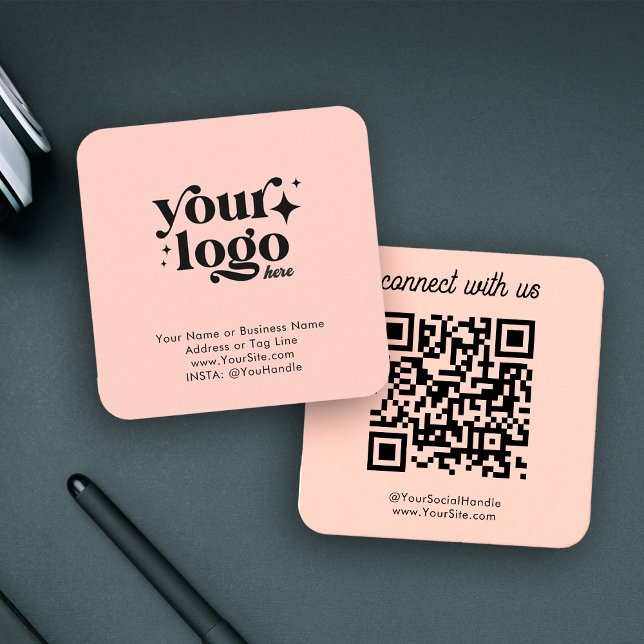 Social Media Anpassningsbar Logotyp QR-kod, svart, Fyrkantigt Visitkort (Connect like a pro! )