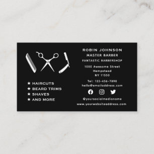 Social Media Barber Barbershop Beard Trim Shave Visitkort