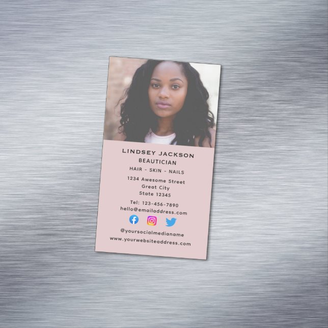 Social Media Beautician Cosmetolog Lodrät Magnetiska Visitkort (In Situ)
