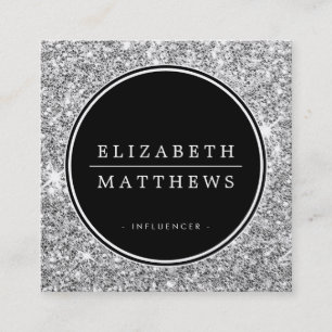 SOCIAL MEDIA Cirkel gräns svart silver glitter Fyrkantigt Visitkort