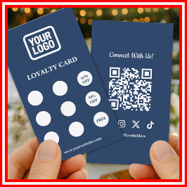 Social Media Connect With Us Navy QR Loyalty Card Visitkort