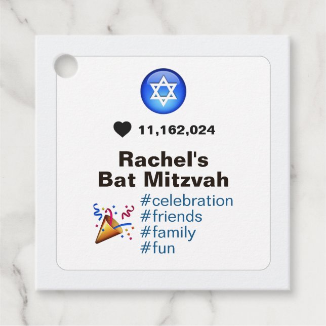 Social Media Emoji Bat mitzvah eller Pub Mitzvah Gåvor Etiketter (Framsida)