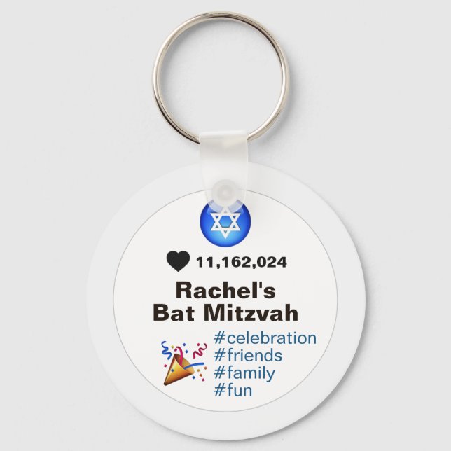 Social Media Emoji Bat mitzvah eller Pub Mitzvah Nyckelring (Framsida)