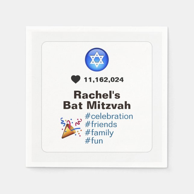 Social Media Emoji Bat mitzvah eller Pub Mitzvah Pappersservett (Framsidan)