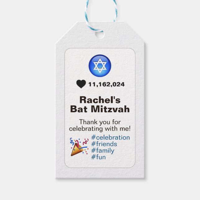 Social Media Emoji Bat mitzvah eller Pub Mitzvah Presentetikett (Framsidan)