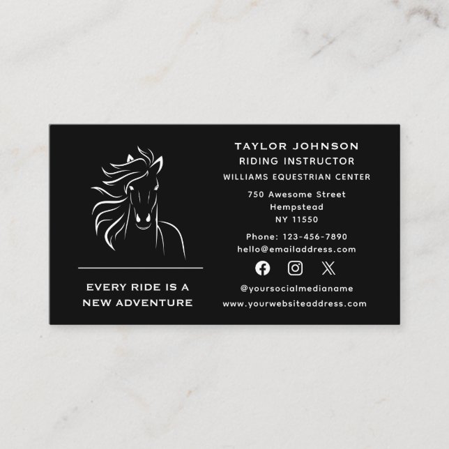 Social Media Equine Equestrian Horse Trainer Vet Visitkort (Framsida)