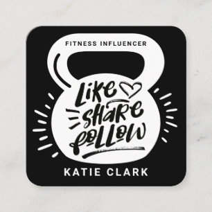Social Media Fitness Influencer Kettlebell Black Fyrkantigt Visitkort