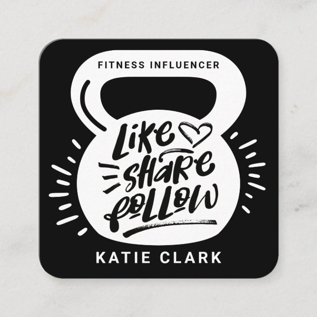 Social Media Fitness Influencer Kettlebell Black Fyrkantigt Visitkort (Framsida)