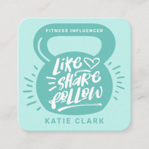 Social Media Fitness Influencer Kettlebell Blue Fyrkantigt Visitkort