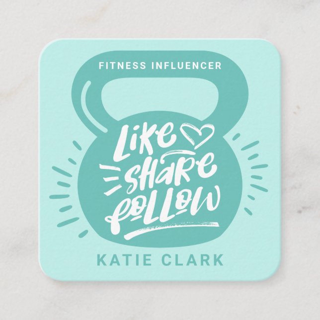 Social Media Fitness Influencer Kettlebell Blue Fyrkantigt Visitkort (Framsida)