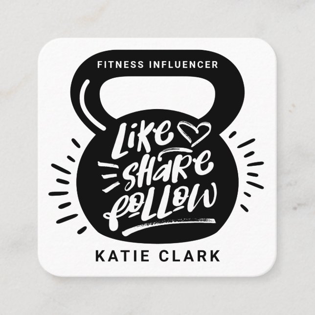 Social Media Fitness Influencer Kettlebell White Fyrkantigt Visitkort (Framsida)