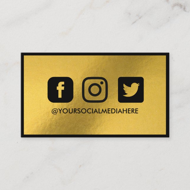 Social Media Gold Foil Elegant Modern Visitkort (Framsida)