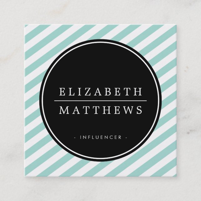 SOCIAL MEDIA-grönten gräns svart mynta vit  Fyrkantigt Visitkort (Framsida)