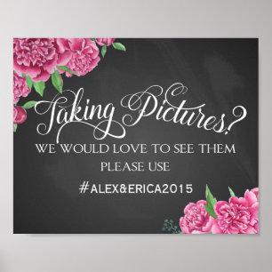 Social media hashtag bröllop-tecken peony ro-tecke poster