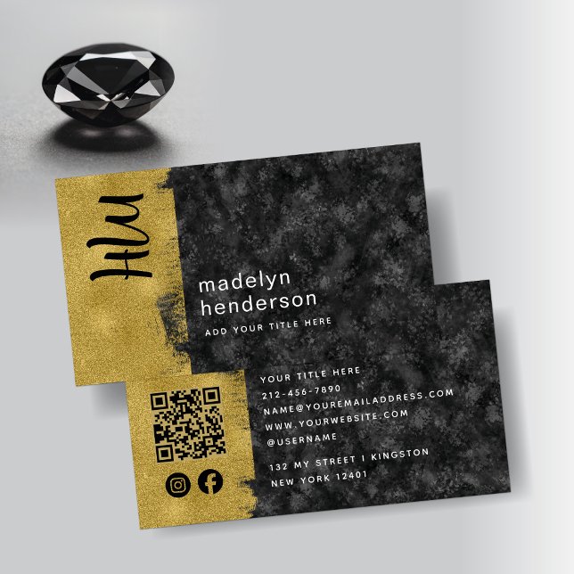 Social Media i Luxury Jewelry Black Guld QR Code Visitkort (Skapare uppladdad)