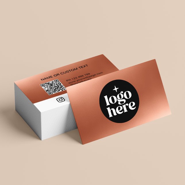 Social Media i ro, Logotyp QR-kod,  Guld Visitkort (Customize with your logo, social media icons, QR code and contact info. Choose corner style and size)