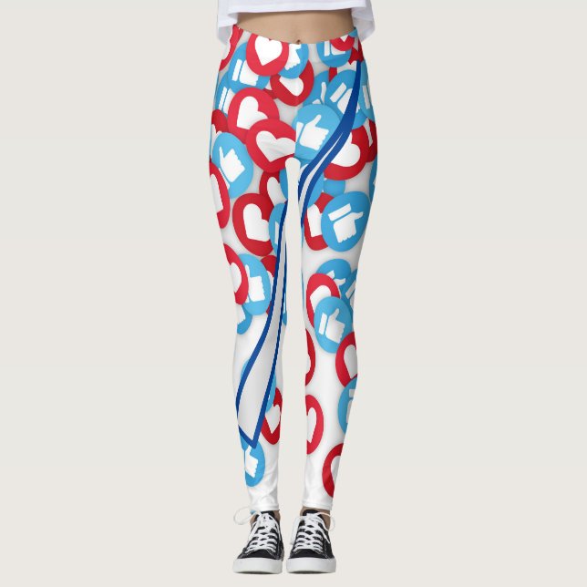 Social Media Icons Leggings - like & Heart Mönster (Framsida)