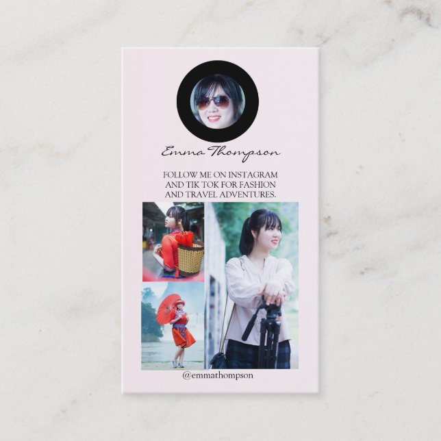 Social Media Influencer QR Code Photo Beige Visitkort (Framsida)