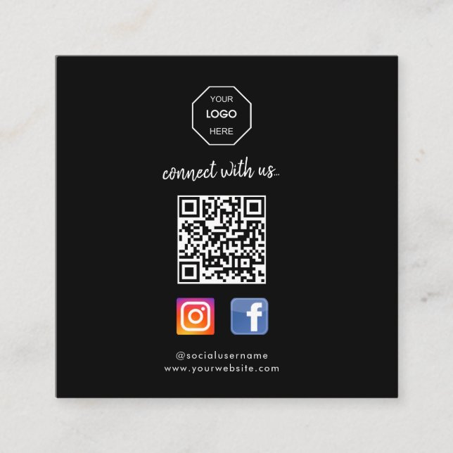 Social Media | Kontakta oss | Svartvit QR-kod Fyrkantigt Visitkort (Framsida)