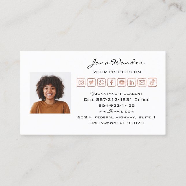 Social Media Logotyp Anpassningsbar Photo QRCode T Visitkort (Baksida)