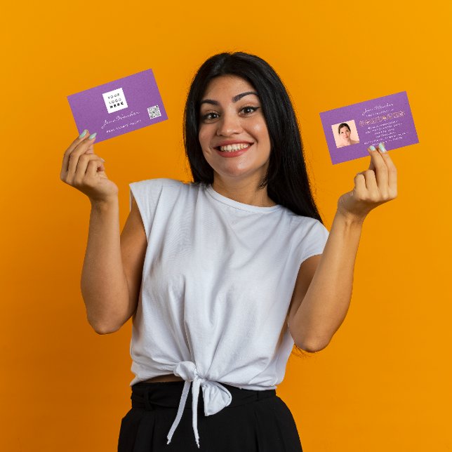 Social Media Logotyp Photo QR Code Makeup Lila Visitkort (Social Media Logo Photo QR Code Makeup Purple Business Card)
