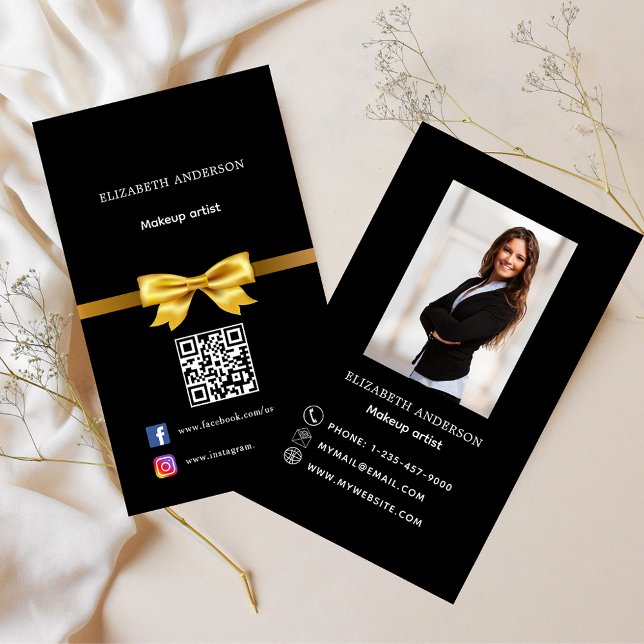 Social-media med svart guld-foto Qr-kod Visitkort (Skapare uppladdad)