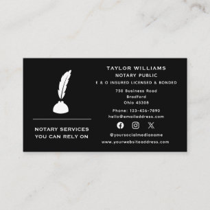Social Media Mobile Notary Public Quill Feather Visitkort