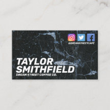 Social Media Modern Black Marble Affärskort