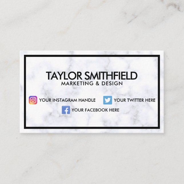Social Media Modern Professionell Marble Business  Visitkort (Framsida)