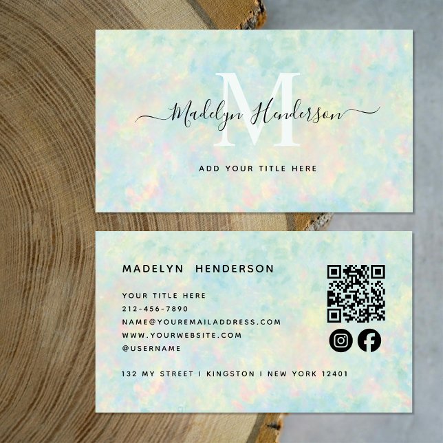 Social Media Monogram för lyxjud Opal QR-kod Visitkort (Skapare uppladdad)