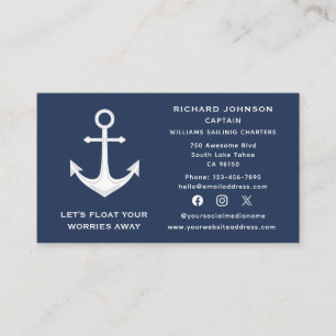 Social Media Nautical Blue White Anchor Boat Yacht Visitkort