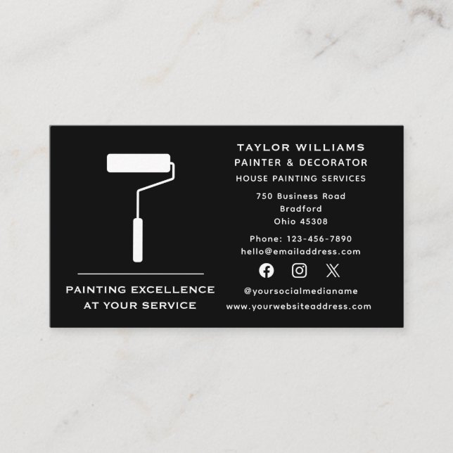 Social Media Paint Roller House Painting Services Visitkort (Framsida)