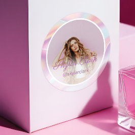 Social Media Photo Rosa Pastel Hologram Runt Klistermärke