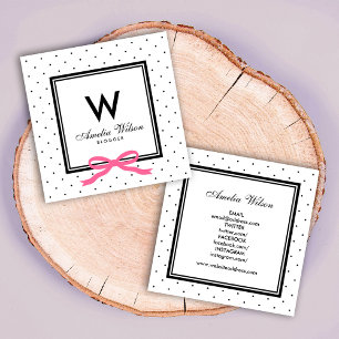 Social Media Polka Dot Rosa Ribbon Monogram Fyrkantigt Visitkort