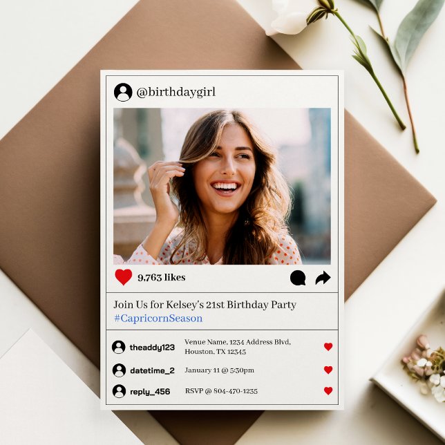 Social Media Post Photo 21:a födelsedag Party Inbjudningar (Social Media Post Photo 21st Birthday Party Invitation
)