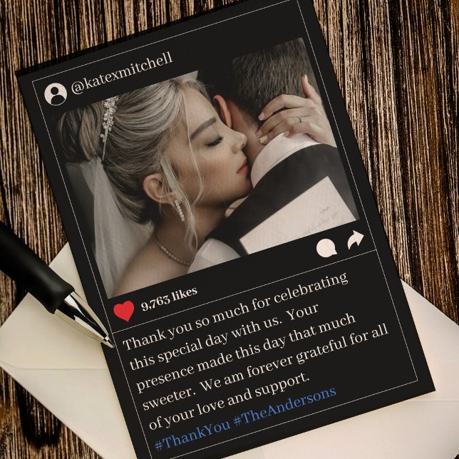 Social Media Post Photo Mörk Mode Bröllop Tack Kort (Social Media Post Photo Dark Mode Wedding Thank You Card
)