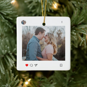 Social Media Post Stil Photo och Namn par Julgransprydnad Keramik
