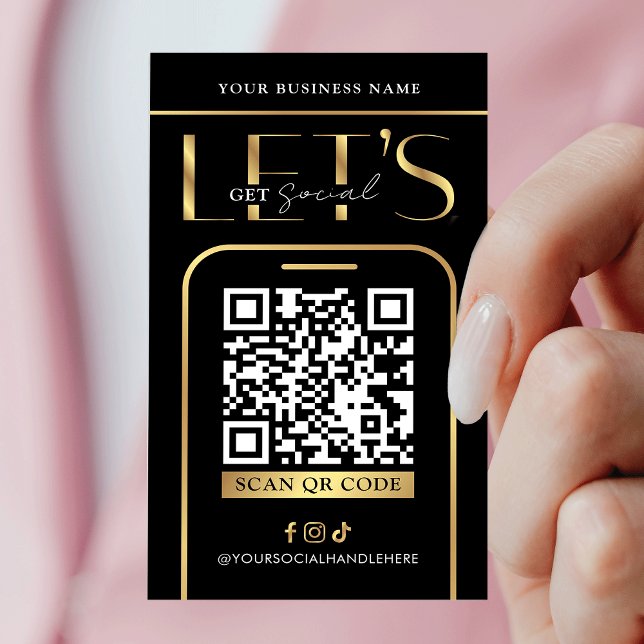 Social Media QR Code Black & Gold Logo QR Code Visitkort (Modern black and gold QR code business cards - great to promote your social media or website)