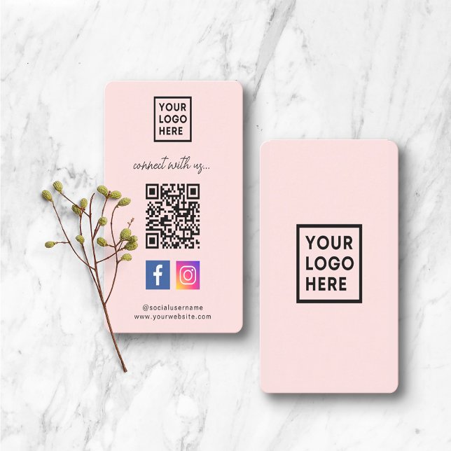 Social Media QR-kod Anslut till oss Rosa Visitkort (Skapare uppladdad)