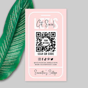 Social Media QR-kod för kvinnlig Rosa Modern Busin Visitkort