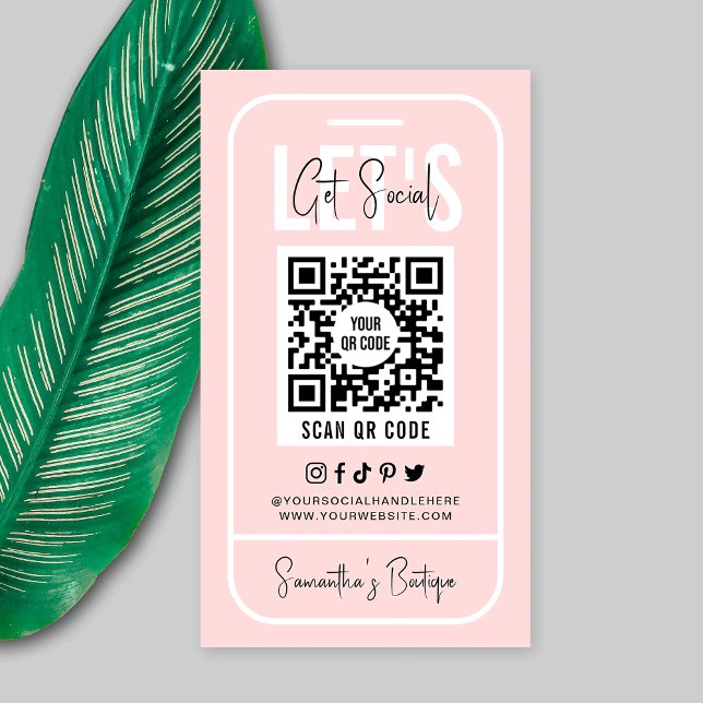 Social Media QR-kod för kvinnlig Rosa Modern Busin Visitkort (Trendy blush pink social media QR code business cards with fully editable text and colors)