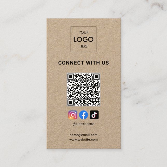 Social Media QR-kod Modern Logotyp Kraft Visitkort (Framsida)