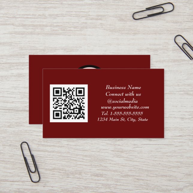 Social media QR-kod - skannerbar Burgundy Maroon Visitkort (Fram/Back In Situ)